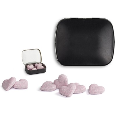 Brauseherzen in Mini Nostalgiedose, 16 g, schwarz-matt, ohne Druck