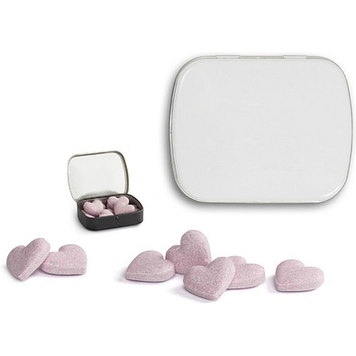 Brauseherzen in Mini Nostalgiedose, 16 g, weiß, ohne Druck