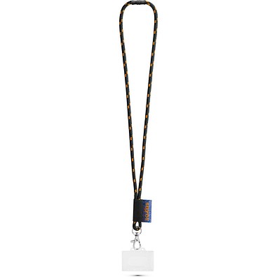 BRIDPORT. SET Lanyard NAUTIC Long (Ø 7 mm) mit 9 mm Auslösekarabiner, Ø 7 mm Sicherheitsverschluss und 91 x 68 mm starrem Ausweis-/Kartenhalter, Schwarz/Orange