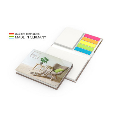 Geiger-Notes Brüssel White green+blue Haftnotizen, Bookcover Recycling-Matt, inkl. Druck auf Einband, Haftnotizen unbedruckt