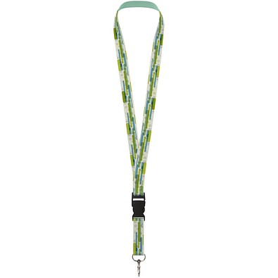 Bucks Sublimation Lanyard mit Schnappverschluss aus recyceltem PET Kunststoff, schwarz, 25mm