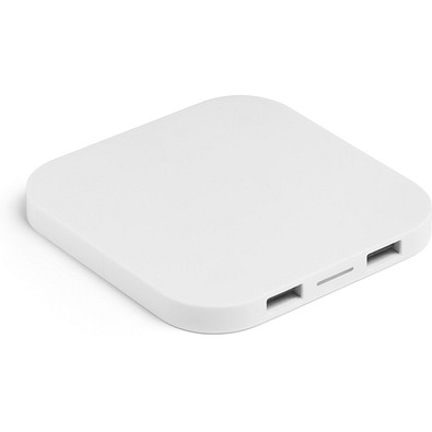CAROLINE. Superschnelles 15W wireless Ladegerät mit HUB 2 USB-A Anschlüssen aus Recyceltes ABS (60% rABS), Weiß