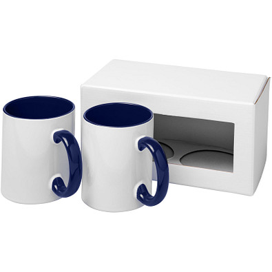 Ceramic Geschenkset mit 2 Bechern mit Sublimationsdruck, blau Ceramic Geschenkset mit 2 Bechern mit Sublimationsdruck, blau