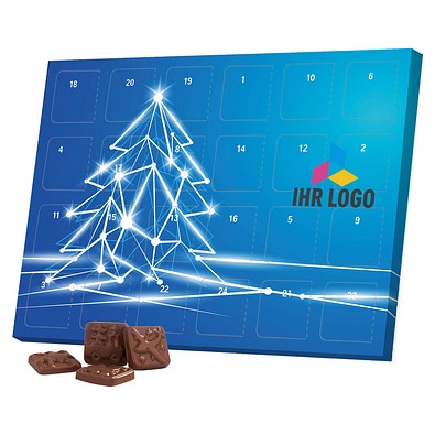Classic Tisch Adventskalender, Blister gefüllt mit kakaofreier Schokoladen-Alternative, LED Tanne