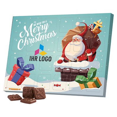 Classic Tisch Adventskalender, Blister gefüllt, Alpenmilch Schokotäfelchen, Weihnachtsmann im Kamin