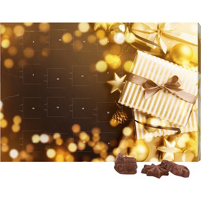 Classic Wand Adventskalender, Querformat, gefüllt mit Friedel Schokolade, Gold-Paket