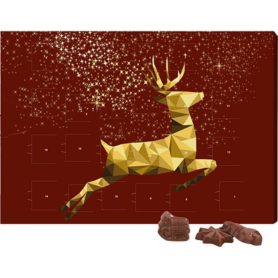 Classic Wand Adventskalender, Querformat, gefüllt mit Friedel Schokolade, Rentier, Gold