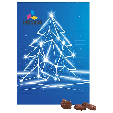 Classic Wand Adventskalender, Hochformat, gefüllt mit Friedel Schokolade, LED Tanne
