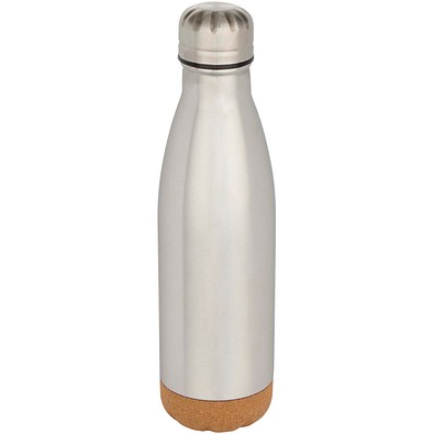 Cove 500 ml doppelwandige, vakuumisolierte Trinkflasche aus Edelstahl mit Korkdetails, mattsilber
