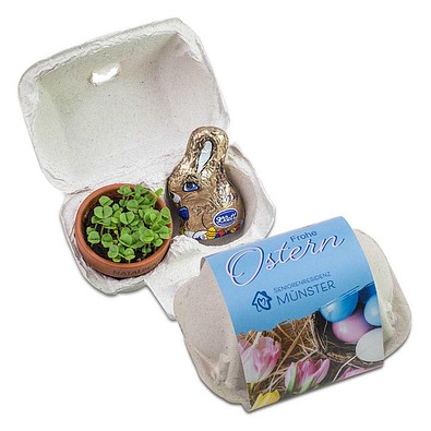 Das Gelbe vom Ei, Duo, mit Tontöpfchen & Schokohase, 1-seit. Druck