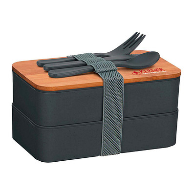 Doppel-Lunchbox ECO L1, grau/holzfarben Doppel-Lunchbox ECO L1, grau/holzfarben