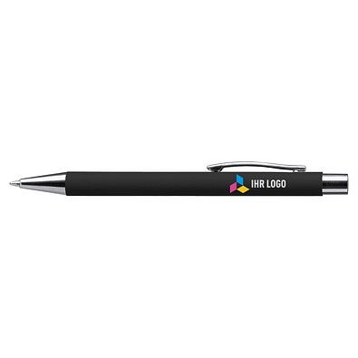 LANCE® Softtouch Metallkugelschreiber Abu-Dhabi, Beschläge silber glänzend, blaue Mine, schwarz