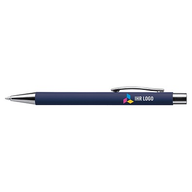 LANCE® Softtouch Metallkugelschreiber Abu-Dhabi, Beschläge silber glänzend, blaue Mine, dunkelblau