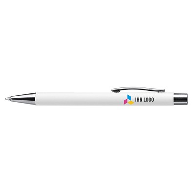 LANCE® Softtouch Metallkugelschreiber Abu-Dhabi, Beschläge silber glänzend, blaue Mine, weiß