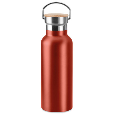 Isolierflasche Helsinki mit Bambusdeckel, 500 ml, rot