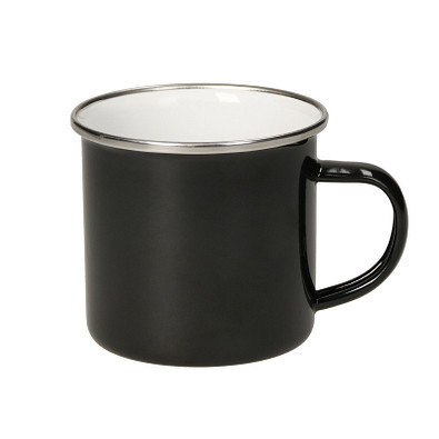 Emaille-Becher Cozy, black, schwarz/weiß