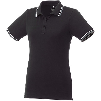 ELEVATE Damen Poloshirt Fairfield mit weißem Rand, schwarz,grau meliert,weiss, S ELEVATE Damen Poloshirt Fairfield mit weißem Rand, schwarz,grau meliert,weiss, S