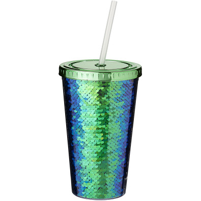 Festus Becher mit Pailletten aus Acryl, 470 ml, grün Festus Becher mit Pailletten aus Acryl, 470 ml, grün