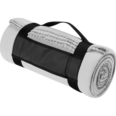 Fleecedecke mit Tragebanderole, weiss Fleecedecke mit Tragebanderole, weiss