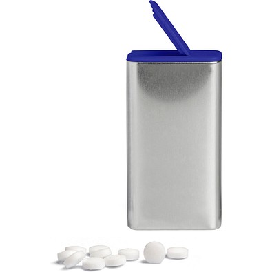 FlipTin, 20 g, Traubenzuckertabletten, blank, blau-transparent, ohne Druck