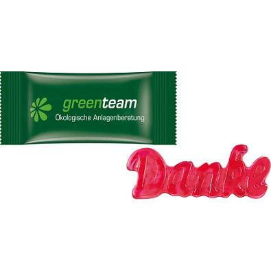 Trolli Fruchtgummi, inkl. Druck, 1er Danke, kompostierbare Folie, weiß Trolli Fruchtgummi, inkl. Druck, 1er Danke, kompostierbare Folie, weiß