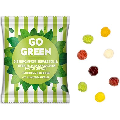 Fruchtgummi Standardformen, 10 g, @-Zeichen, transparente kompostierbare Folie, inkl. Druck