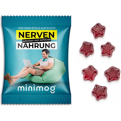 Fruchtgummi Standardformen, 15 g, Stern, transparente kompostierbare Folie, inkl. Druck