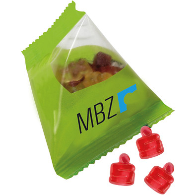 Trolli Fruchtgummi Tetraeder, Sparkassen S, inkl. Druck, transparente Folie Trolli Fruchtgummi Tetraeder, Sparkassen S, inkl. Druck, transparente Folie
