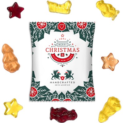 Fruchtgummi Vegan Weihnachtsedition, Folie transparent, inkl. Druck