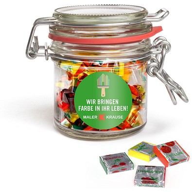 Fruchtkaramellen im Nostalgie Glas, 50 g, mit Etikett