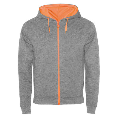 Fuji Kaputzensweatjacke Unisex, heather grau / Fluor Orange, L