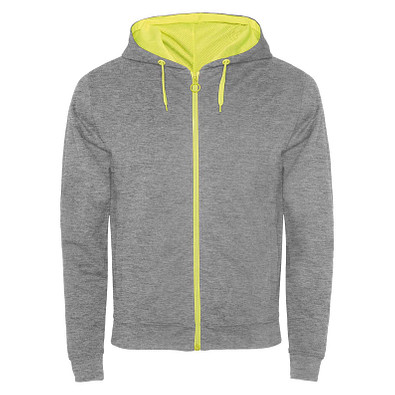 Fuji Kaputzensweatjacke Unisex, heather grau / Fluor Yellow, S