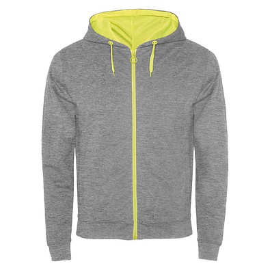 Fuji Kaputzensweatjacke Unisex, heather grau / Fluor Yellow, XL
