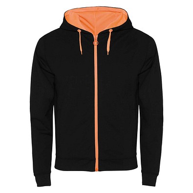 Fuji Kaputzensweatjacke Unisex, schwarz / Fluor Orange, XL
