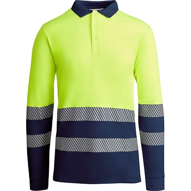 Sicherheits-Langarm-Poloshirt, XL, Marineblau/Neon-Gelb