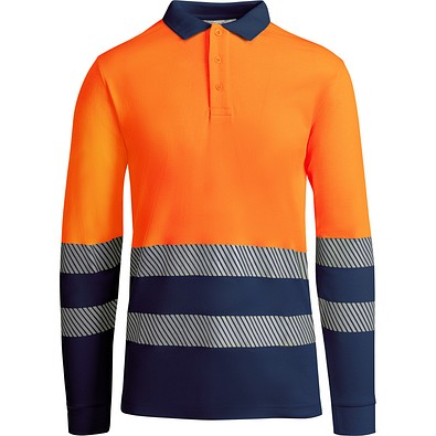 Sicherheits-Langarm-Poloshirt, XL, Marineblau/Neon-Orange