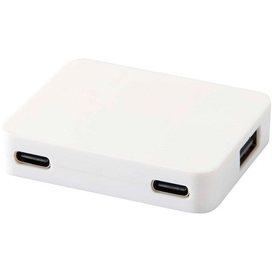 Gaia 4 Port USB Hub mit USB-A- und Typ-C-Ausgang und zwei Eingängen aus recyceltem Kunststoff, weiss