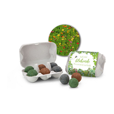 Bienenweide im Eierkarton mit 6 Samenbomben, Auf eine blühende Zusammenarbeit