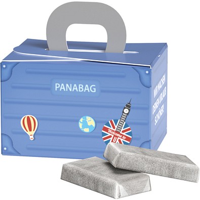 Geschenkbox Mini Koffer, Alpenmilch Schokotäfelchen, inkl. Druck