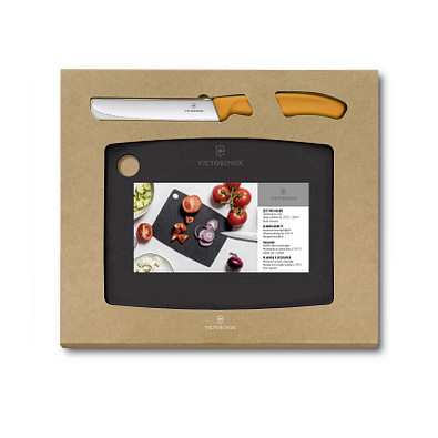 VICTORINOX Geschenkset Schneidbrett und Messer, 2-teilig, orange