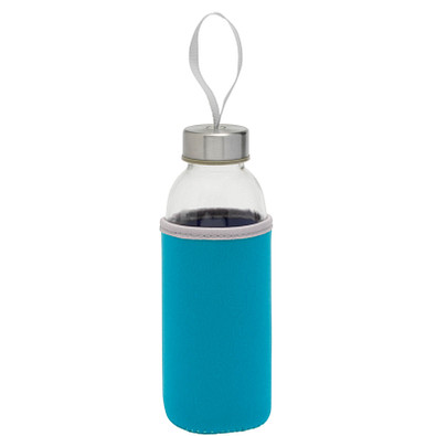 Glasflasche mit Hülle, 450 ml, hellblau