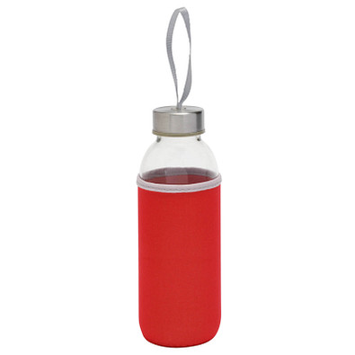 Glasflasche mit Hülle, 450 ml, rot Glasflasche mit Hülle, 450 ml, rot