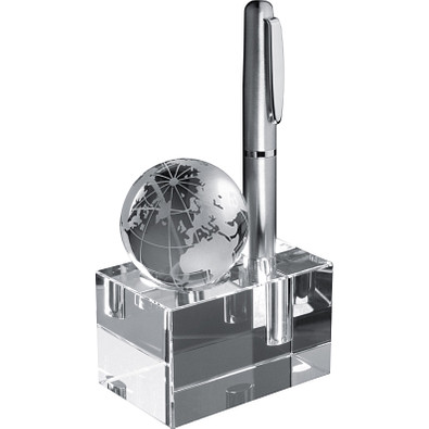 Glas-Schreibgeräthalter mit Weltkugel Glas-Schreibgeräthalter mit Weltkugel