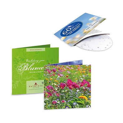 Green-Card mit Samen, Sommerblumenmischung, 1-seit. Druck