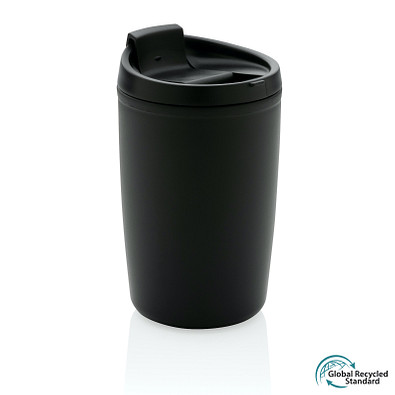 GRS recycelter PP-Becher mit Flip-Deckel, schwarz