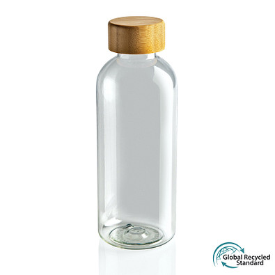 GRS rPET Flasche mit Bambus-Deckel, transparent