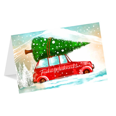 Grußkarte Weihnachten, Motiv Auto, ohne Innendruck