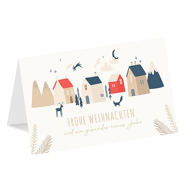 Grußkarte Weihnachten, Motiv Weihnachtsdorf, Danke an Mitarbeiter