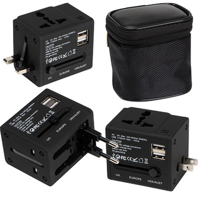 Gummierter Reiseadapter in einem Etui, schwarz
