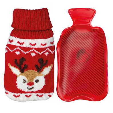 Handwärmer mit weihnachtlichem Stricküberzug , rot